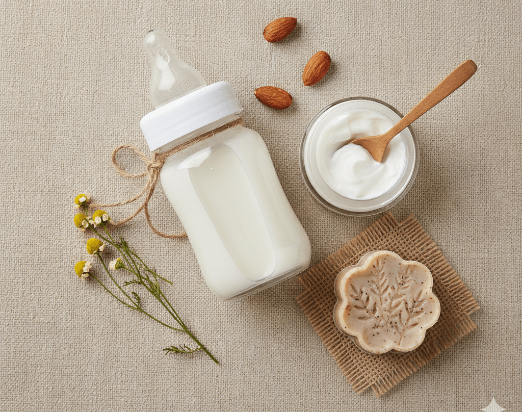 Biberon lait maternel avec pot de creme cosmétique au lait maternel